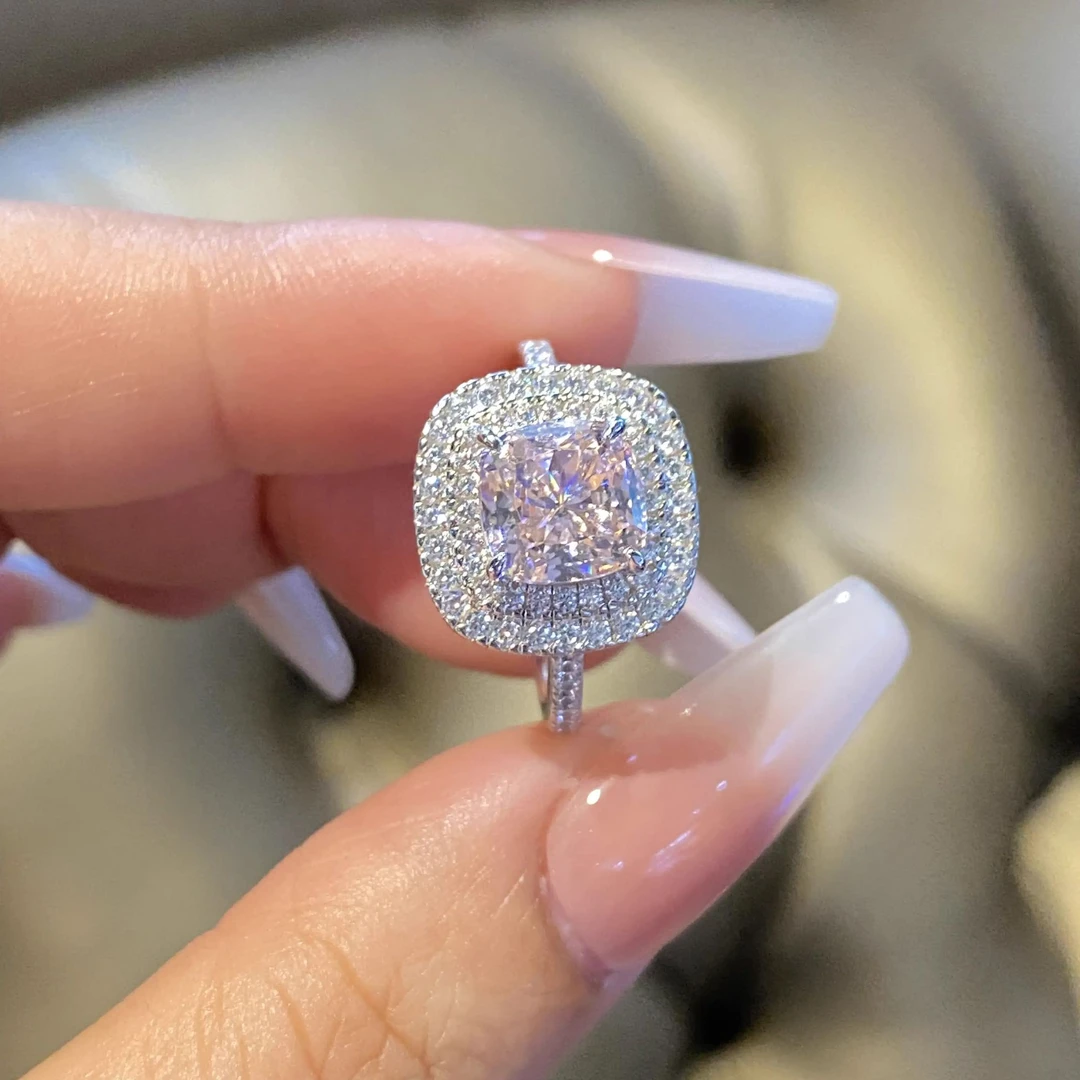 非金属合成锆石戒指 RICHSUE 粉色戒指 小清新 s925银 公主甜美