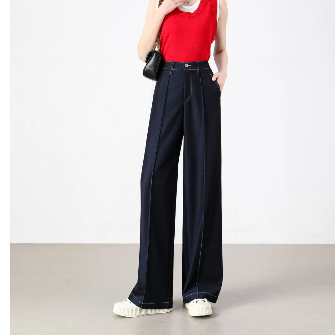 【夏茗偲】女款垂坠感十足休闲时尚精致长腿裤高腰阔腿裤  9273