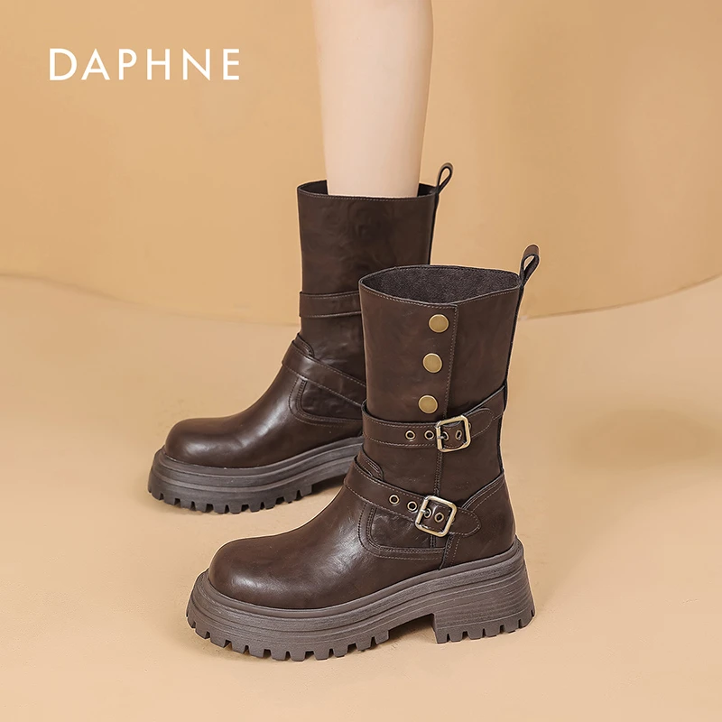 达芙妮英伦风马丁靴女2025秋冬新款厚底两穿爆款时尚百搭机车短靴