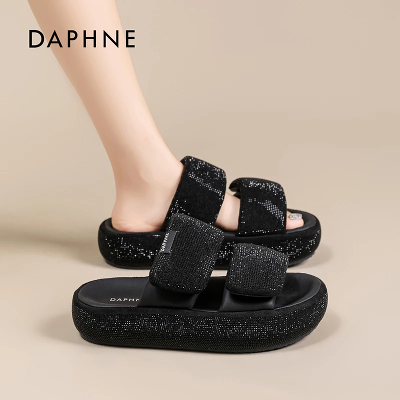 达芙妮官方正品休闲时尚百搭拖鞋2025夏季新款厚底增高套脚凉鞋L