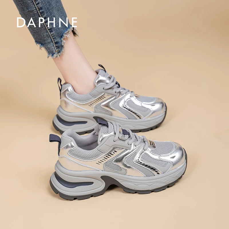 达芙妮新款老爹鞋2024夏季新款透气网面百搭时尚厚底拼色老爹鞋HX