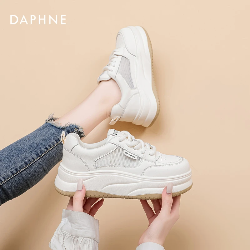 达芙妮真皮板鞋女2025夏季新款女鞋休闲真皮厚底小白鞋