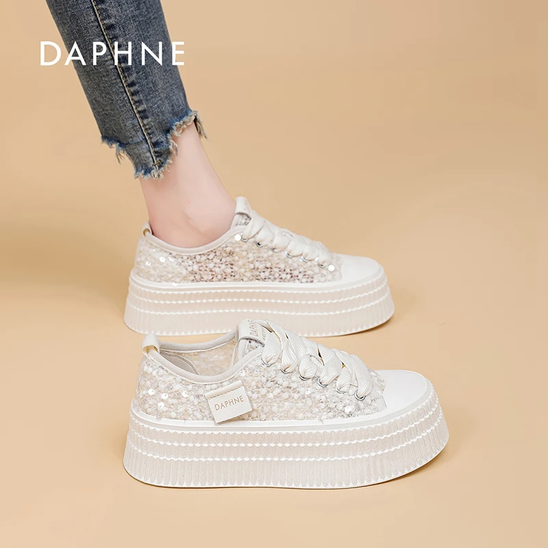 达芙妮小香风厚底饼干鞋女2024夏季新款透气时尚百搭厚底休闲鞋