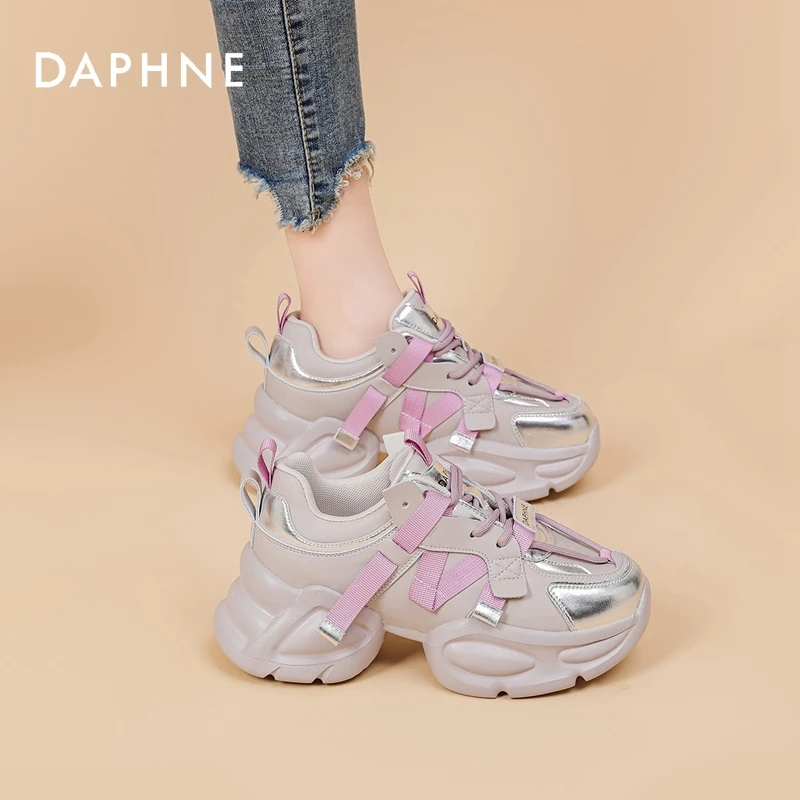 达芙妮时尚真皮老爹鞋女2025新款百搭ins潮流厚底运动休闲鞋