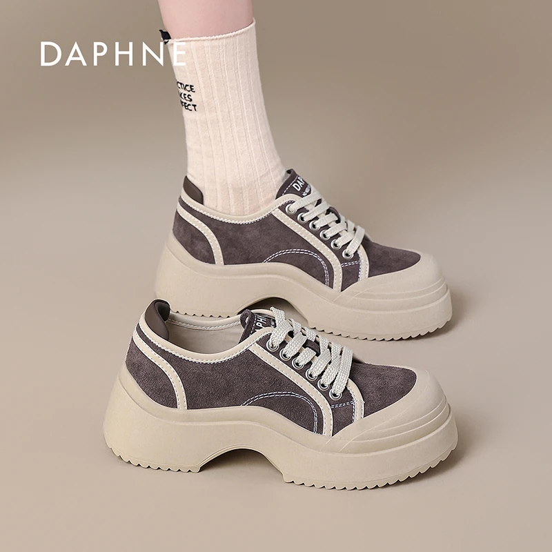 达芙妮复古厚底休闲鞋女2025新款夏季真皮小众百搭潮流运动板鞋