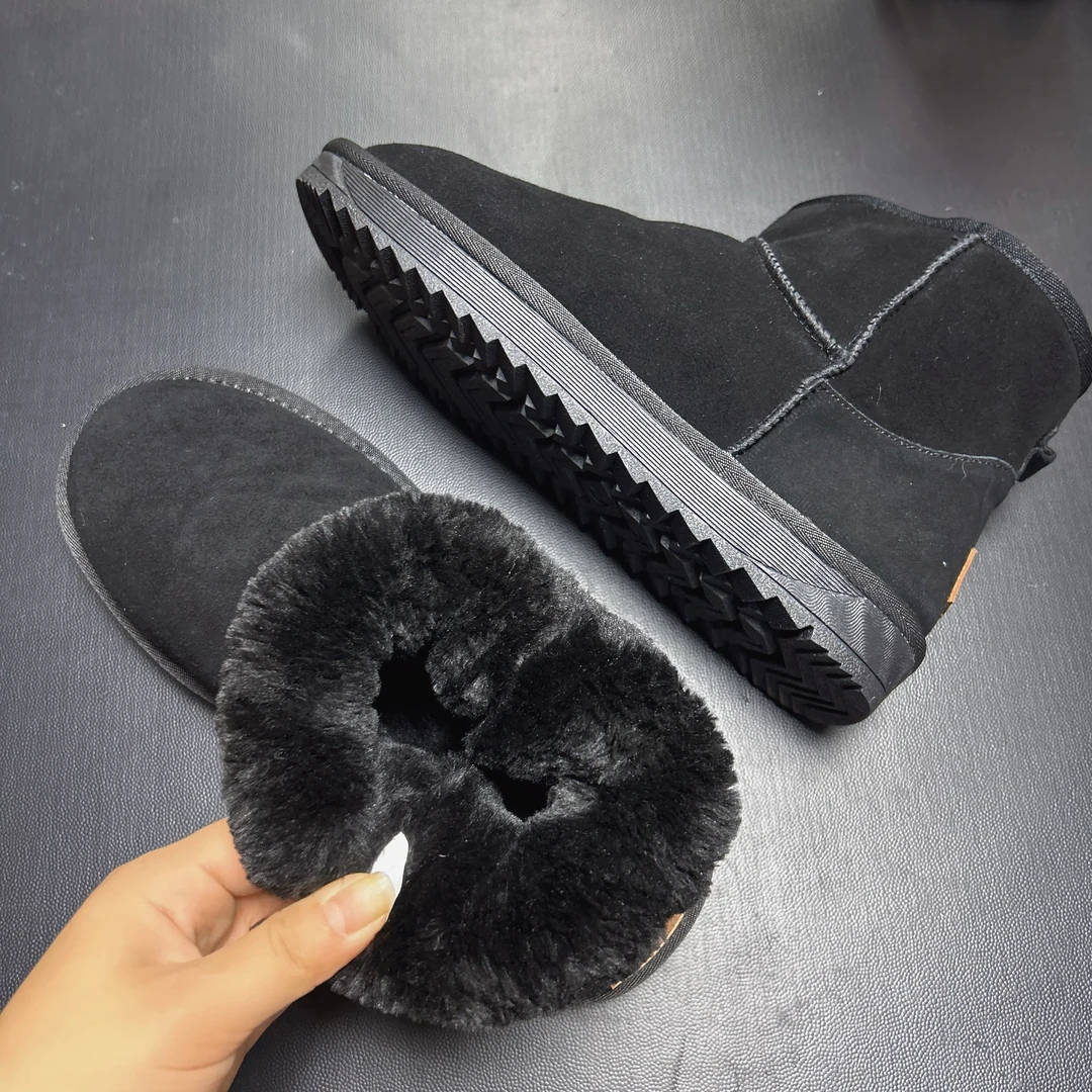 牛皮新款冬季保暖加厚毛厚底圆头雪地靴5855