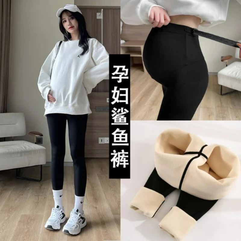 孕妇裤子鲨鱼裤秋冬季外穿打底裤加绒厚2023新款小个子瑜伽芭比裤