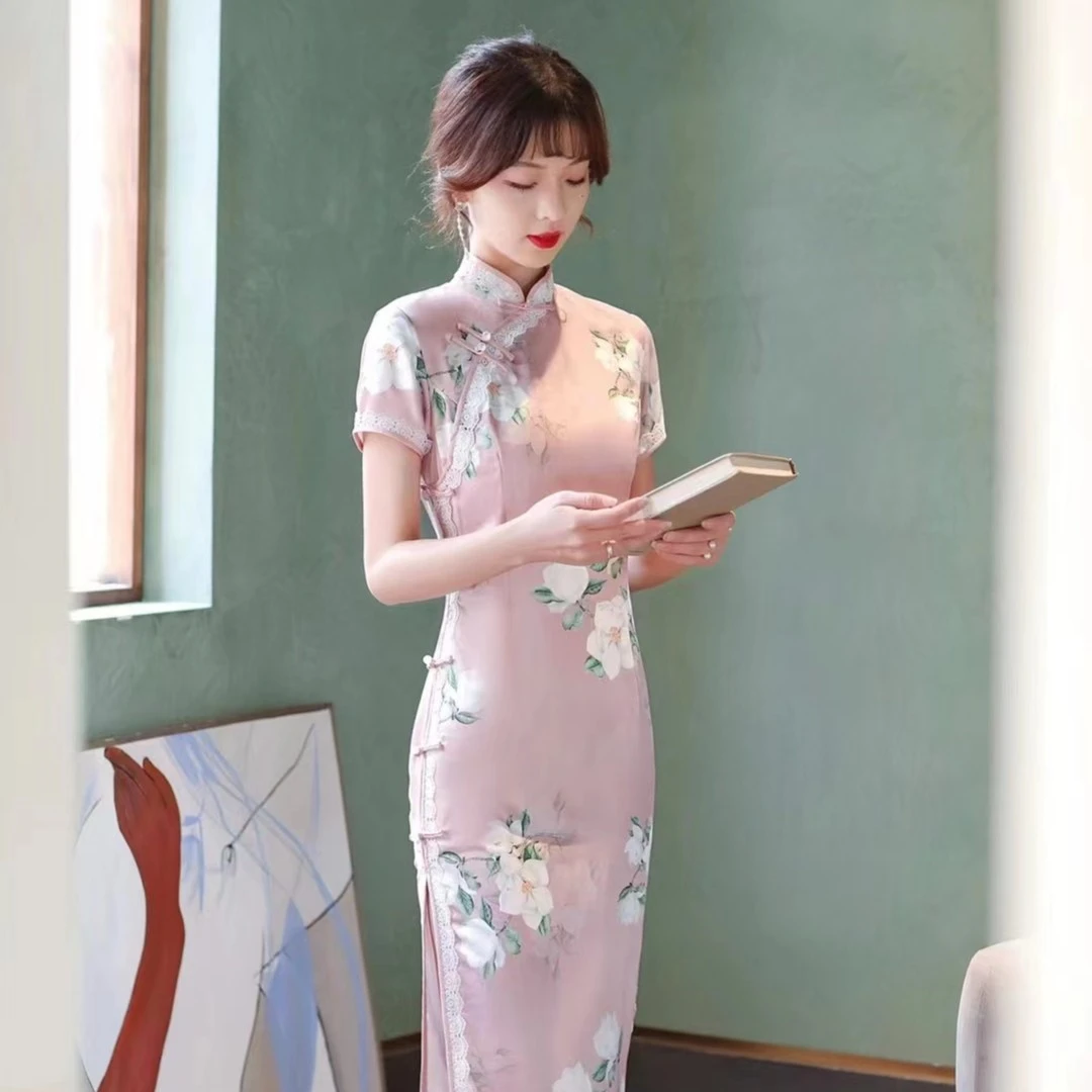 旗袍长款实拍新款中国风仙气飘逸高端优雅年轻款
