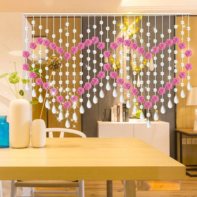 水晶珠帘新款网红心形浪漫结婚客厅卧室房间玄关免打孔