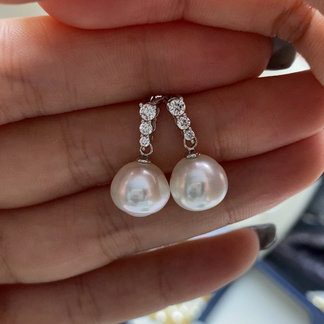 海水珍珠耳钉银S925镶嵌