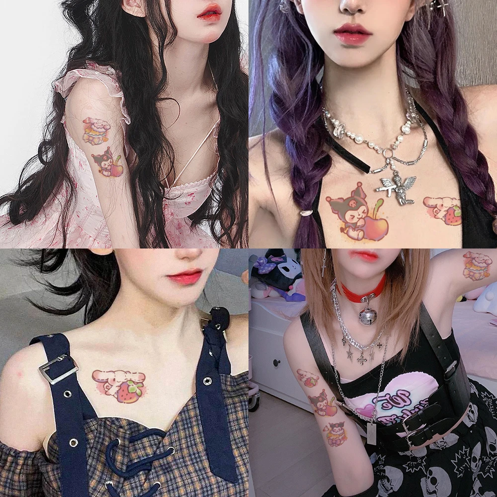 库酱与玉桂组合 可爱女生卡通图案彩色纹身贴纸防水简单持久维持