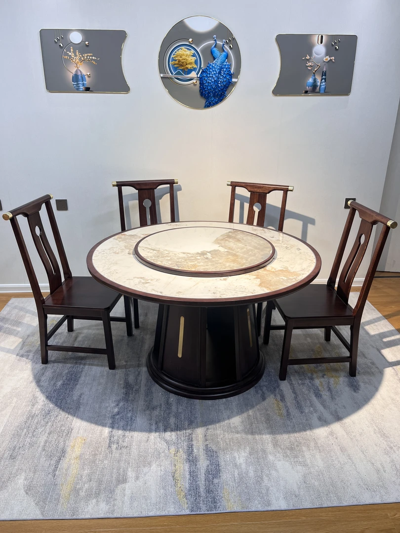 【乌金木】餐桌源头工厂实木岩板餐桌家用餐桌新中式圆形饭桌潘多拉