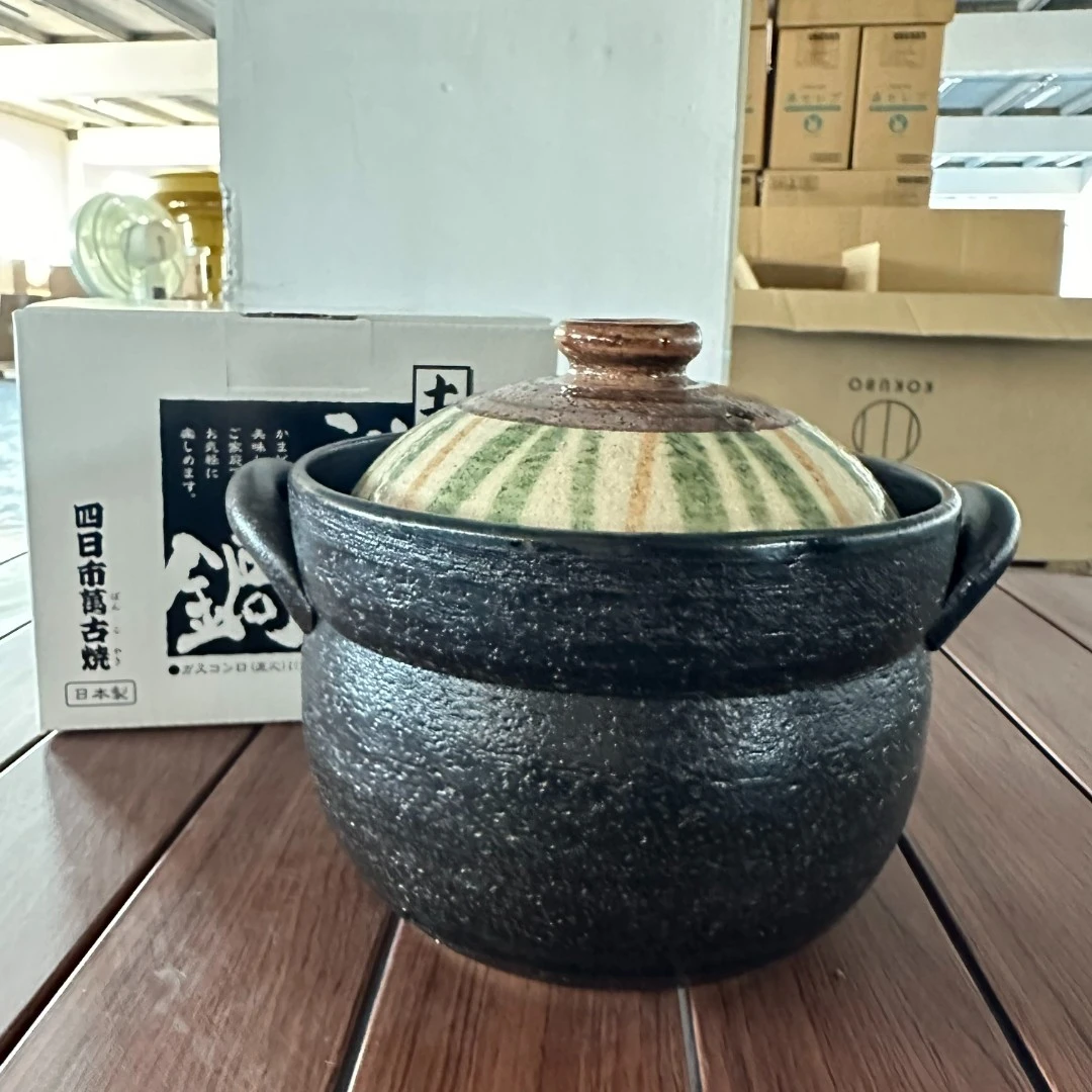 日本万古烧条纹胴黒2合砂锅
