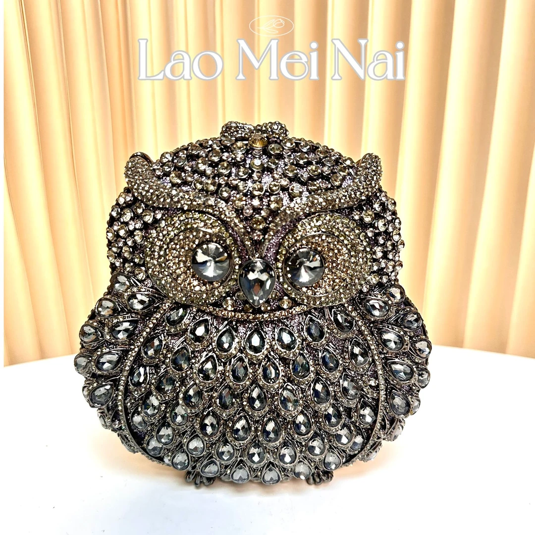 【SL】重工满钻猫头鹰包晚宴包名媛时尚百搭晚礼服手提女士斜挎包