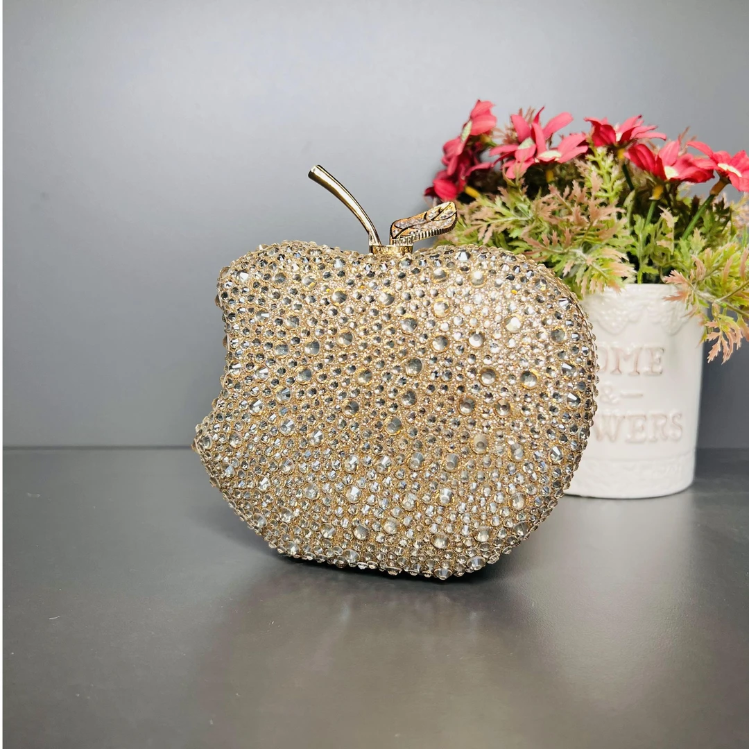 【SL】新款高奢高定满钻苹果包晚宴包名媛时尚百搭晚礼服手提斜挎包