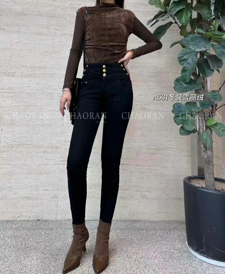 高腰牛仔裤女冬季显瘦修身紧身弹力小脚裤子女A531超然经典加绒