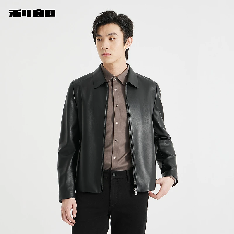 【商场同款】利郎官方 真皮皮衣男士翻领秋季新款短款外套1Y