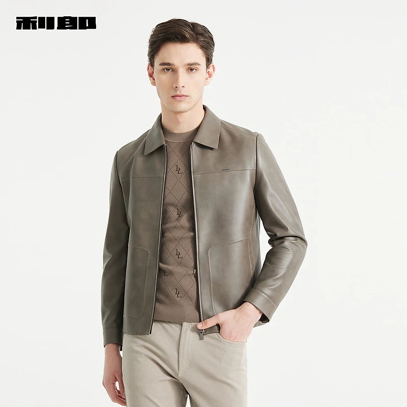 【商场同款】利郎官方真皮皮衣男士休闲翻领秋季外套2/1Y
