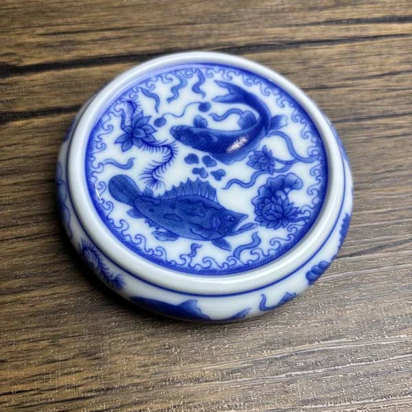 景德镇干泡青花瓷壶承盖置缠枝莲精美杯垫陶瓷壶垫白瓷复古中式