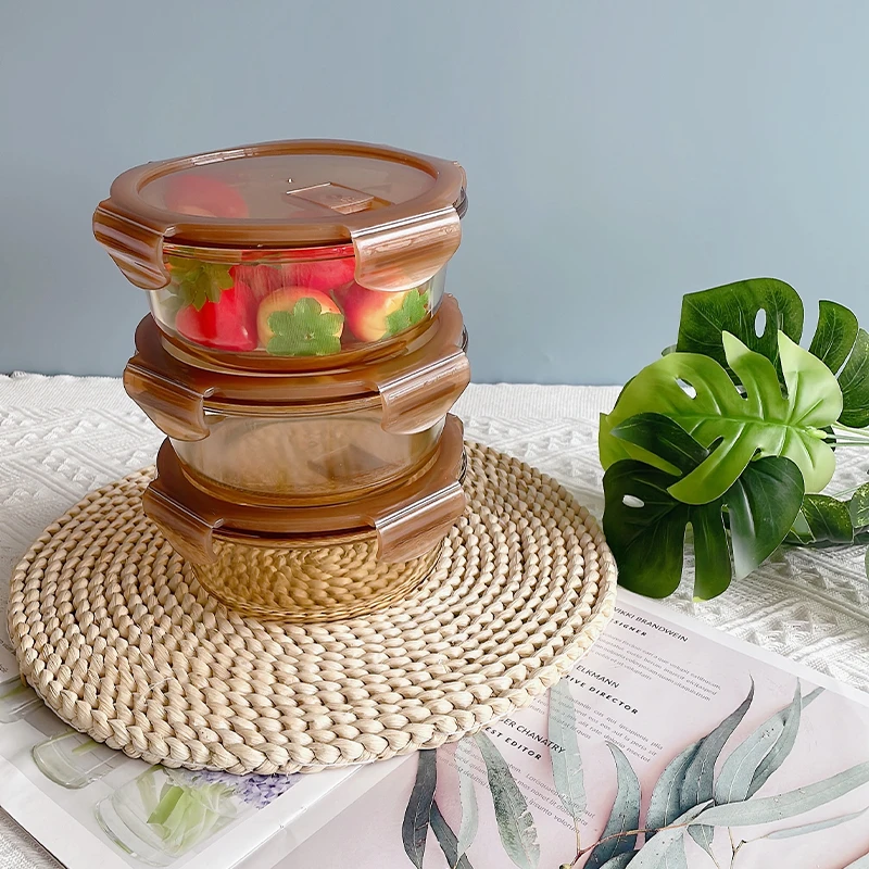 SINICON/希伲康新款琥珀色玻璃保鲜盒耐热耐高温微波炉专用饭盒