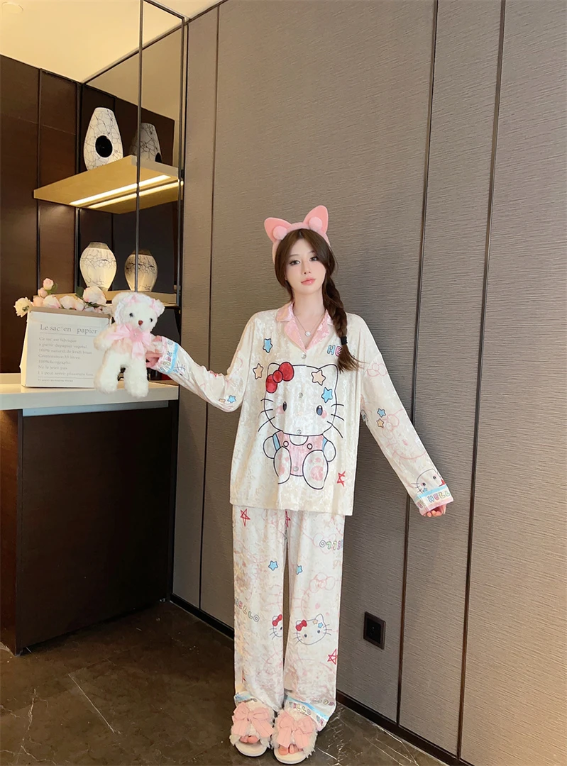 【喵喵】高级感雪花绒女士春秋冬长袖宽松时尚可外穿家居服大码睡衣