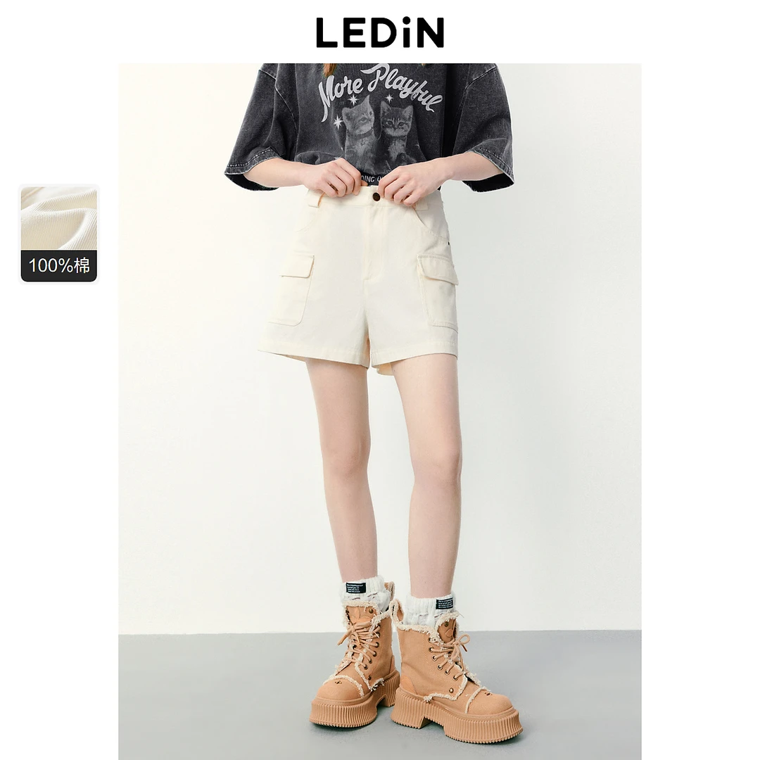 乐町复古工装中短裤新款休闲裤纯棉白色百搭辣妹夏天裤子