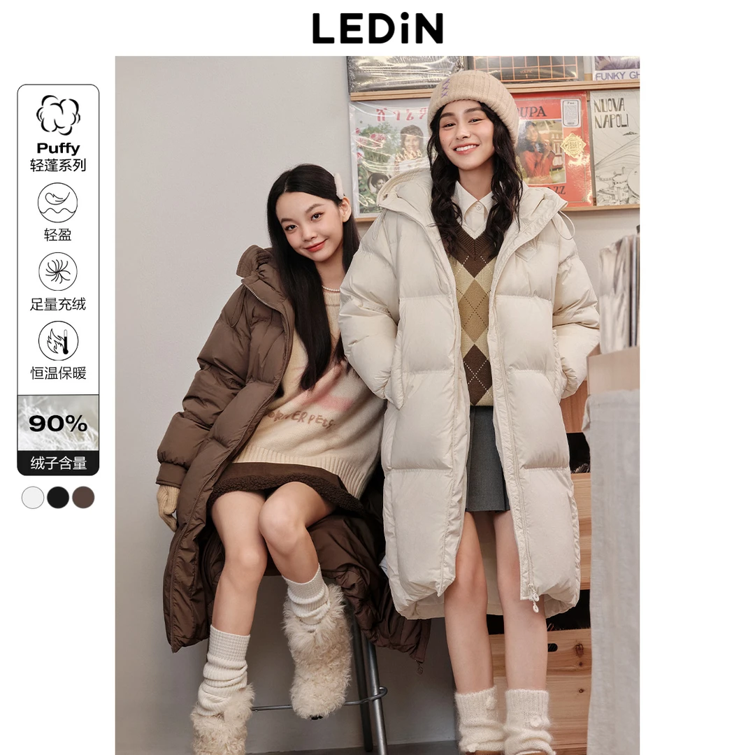 【防寒】乐町泡芙羽绒服女长款冬季90白鸭绒甜美少女风保暖外套加厚