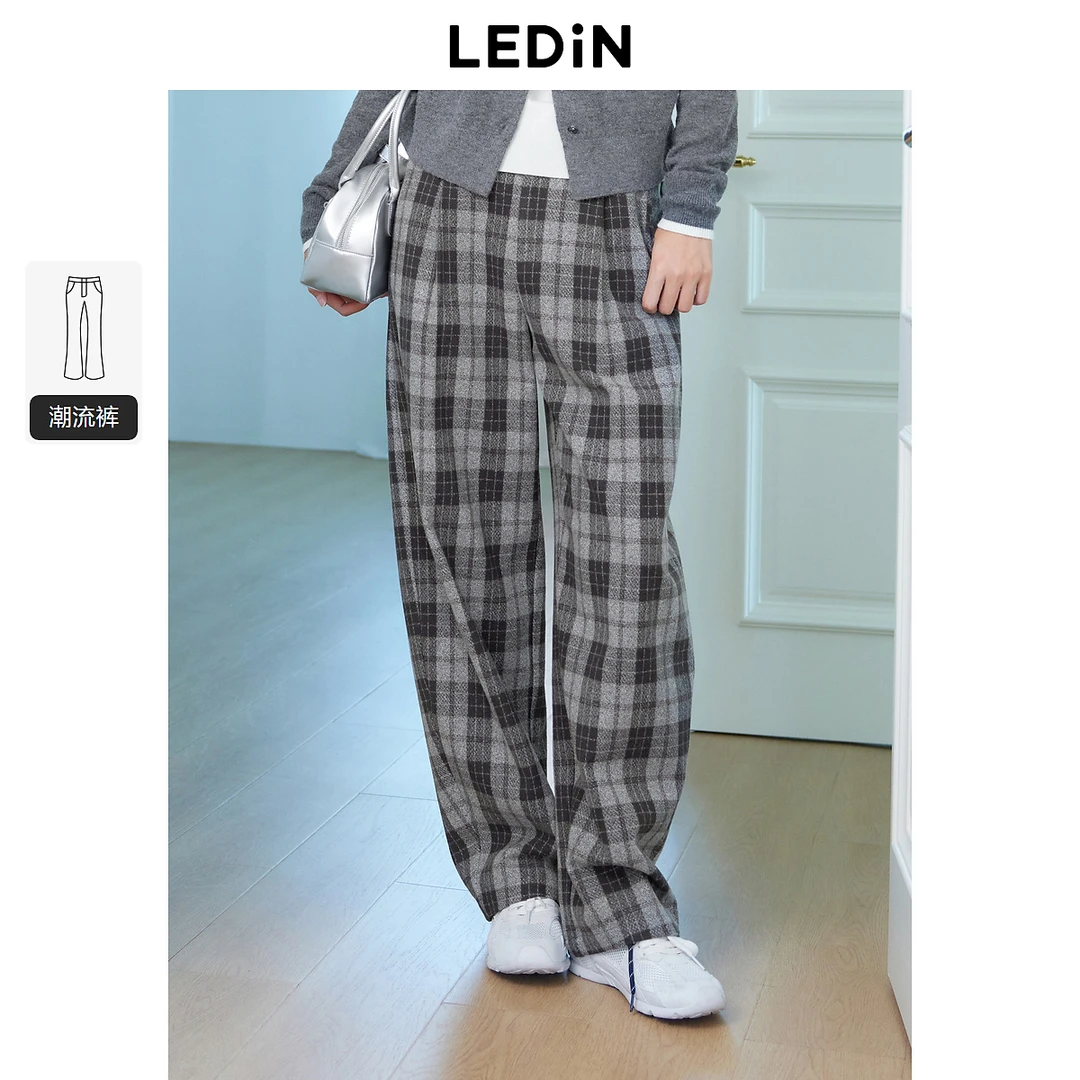 【商场同款】乐町格子香蕉裤24冬季新款阔腿休闲长裤C2GBE4365