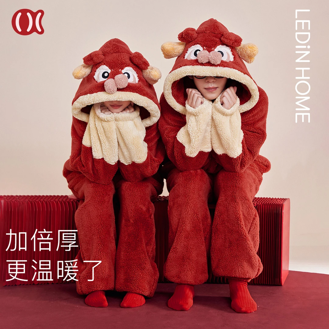 乐町睡衣套装女冬季开衫可爱少女加厚保暖珊瑚绒新款家居服