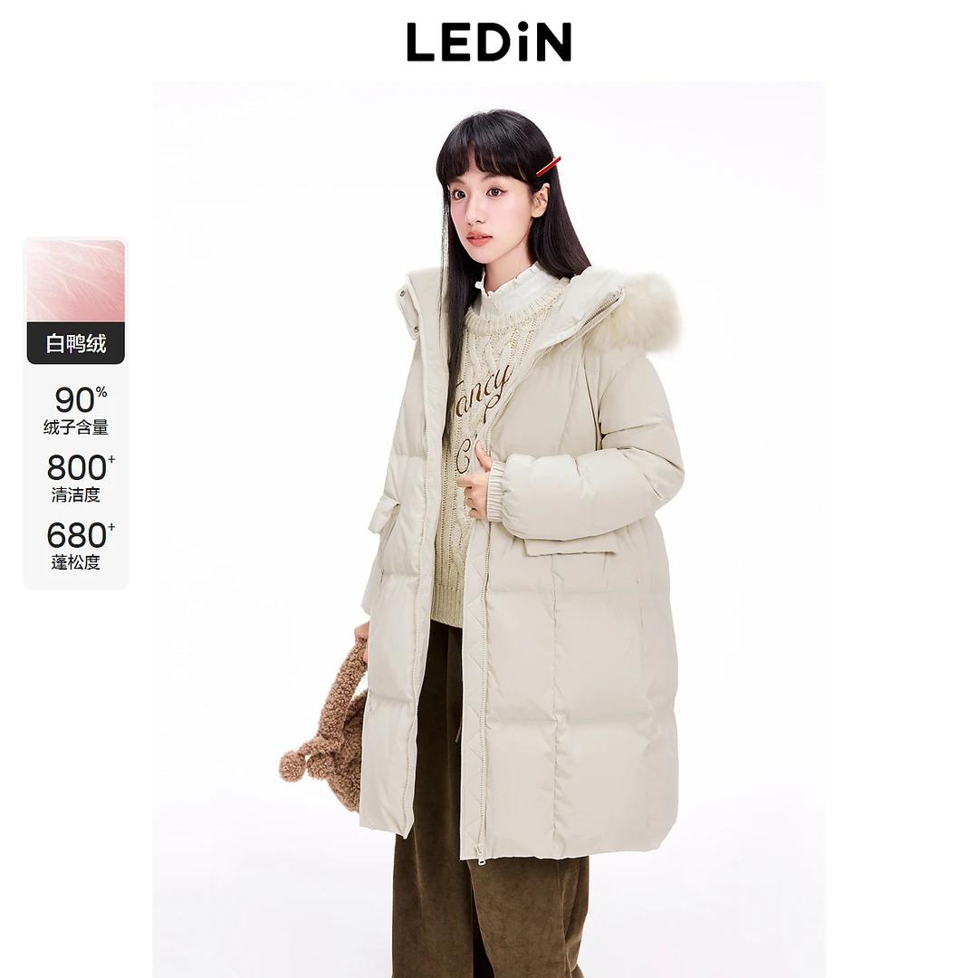 【商场同款】乐町毛领中长款羽绒服24冬季新款保暖外套C1ACE4437