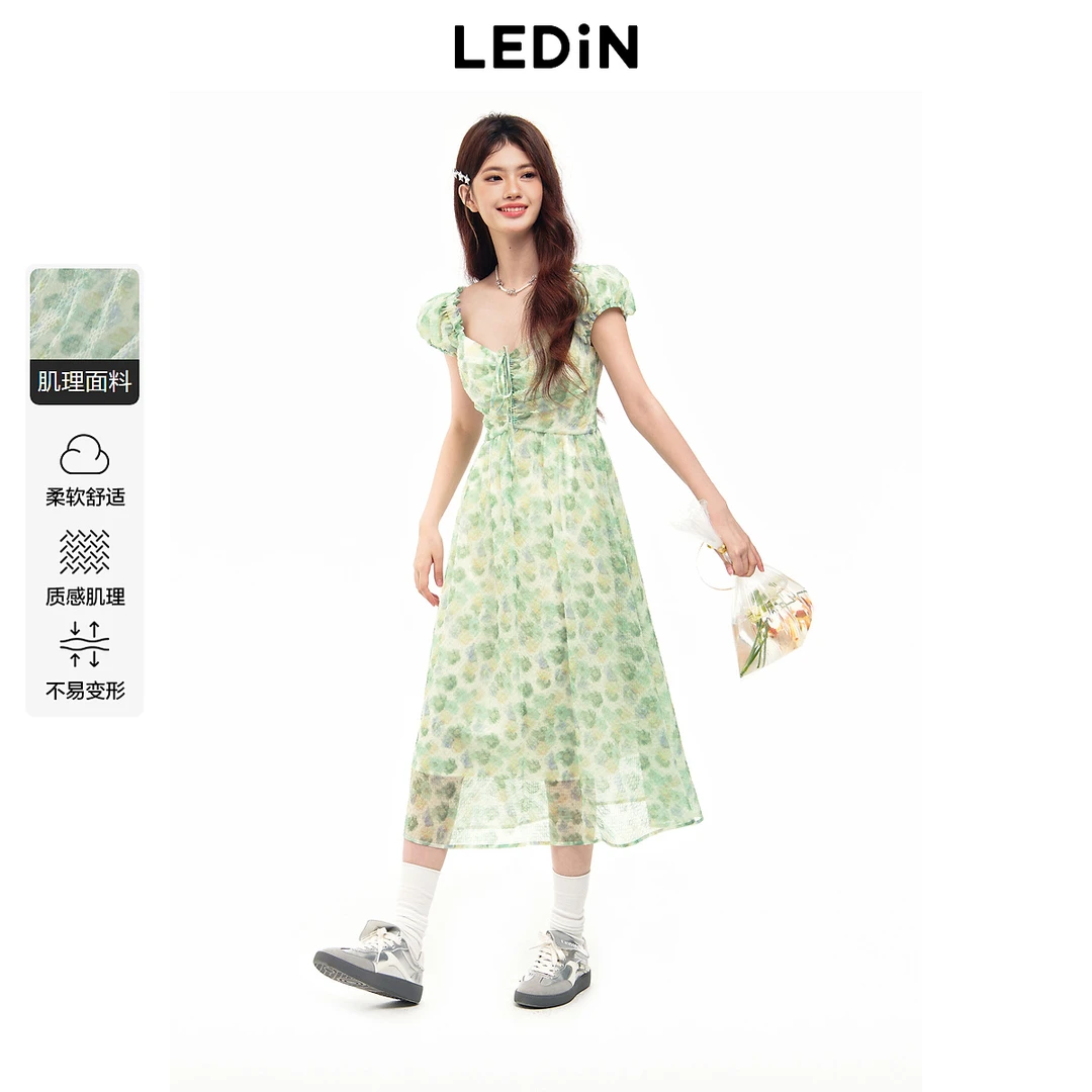 【商场同款】乐町夏季新款印花无袖显瘦碎花连衣裙C1FAE2436