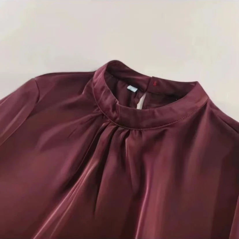 【紫檀】新款长袖纯色洋气时尚遮肉显瘦气质上衣百搭印花小衫9108