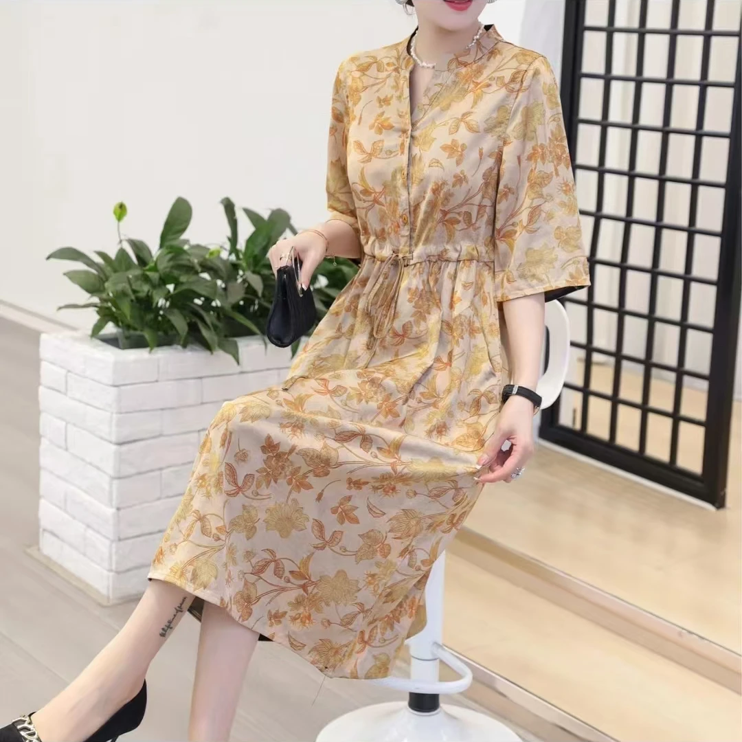 【 刺玫】纯色高档气质连衣裙百搭收腰洋气轻奢长裙8930