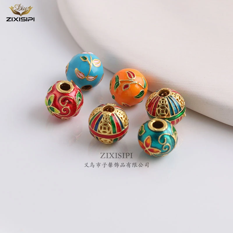 金色景泰蓝珐琅彩烧蓝滴油圆珠隔珠手链串珠diy饰/M0606铜配件