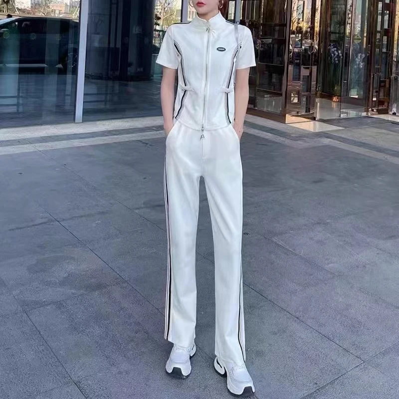 欧货夏季短袖运动套装女2024新款韩版宽松高档休闲阔腿裤两件套潮