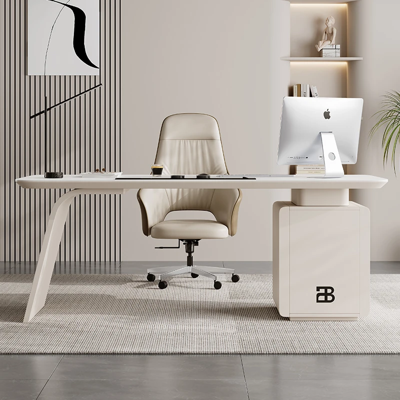 书房轻奢岩板一体书桌桌子书房简约现代办公桌设计师办公桌老板桌