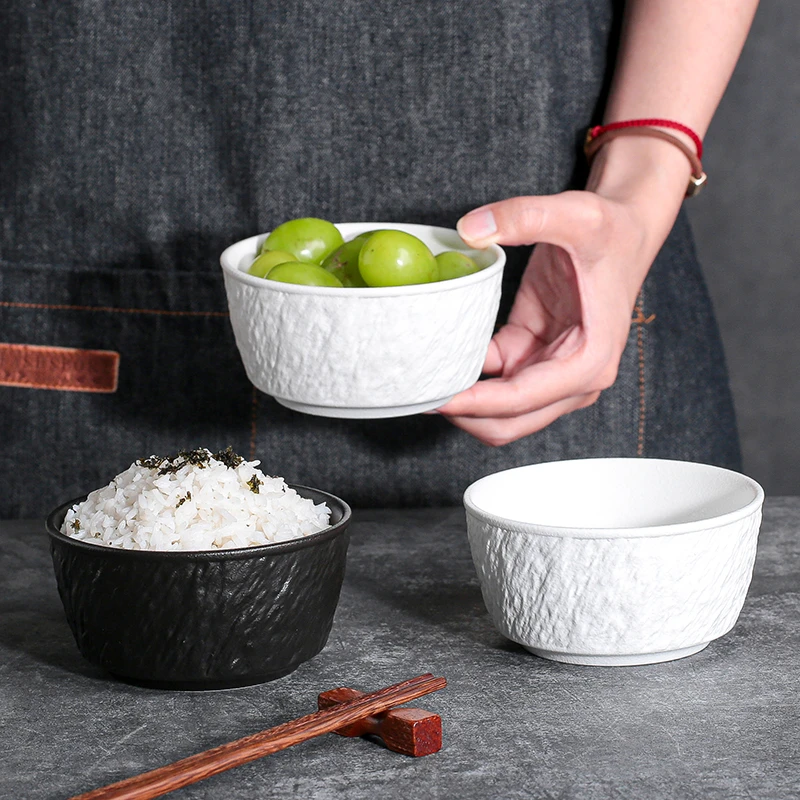 北欧风陶瓷磨砂家用石纹米饭碗黑白极简风流沙早餐碗高级沙拉碗