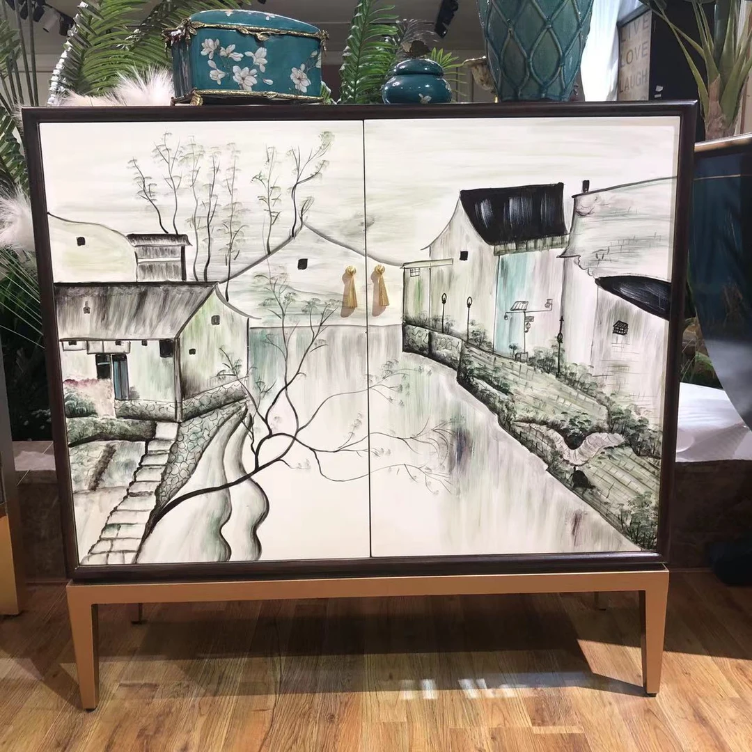 轻奢简约中式门厅客厅边柜家用双门玄关储物柜鞋柜双门