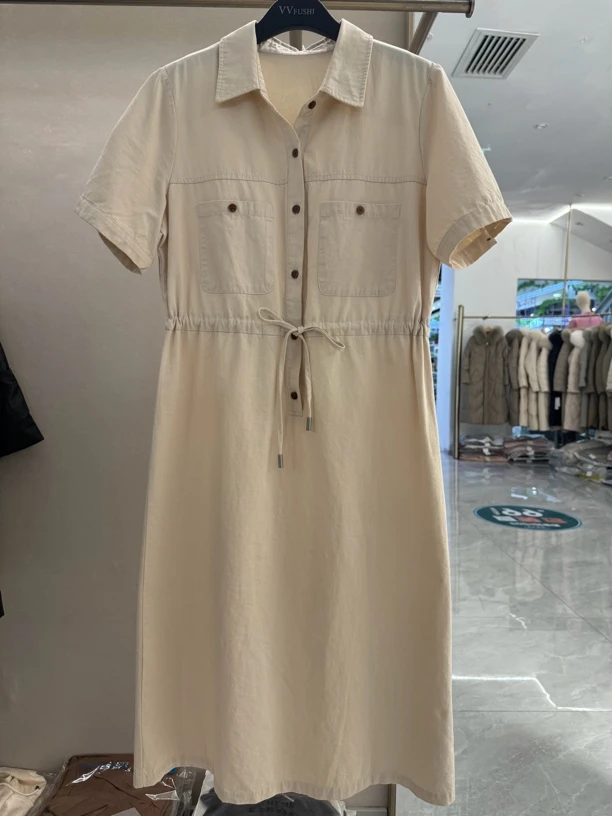 【VV FUSHI】L24041570夏季时尚休闲显瘦收腰简约翻领工装连衣裙