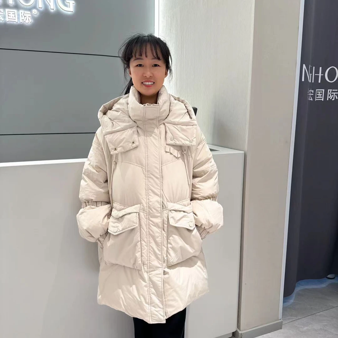 【VV FUSHI】2023中长款连帽时尚休闲百搭韩版冬季宽松外套潮流