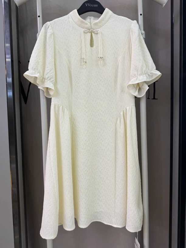 【VV FUSHI】L24048868夏季时尚气质显瘦国风泡泡袖旗袍连衣裙
