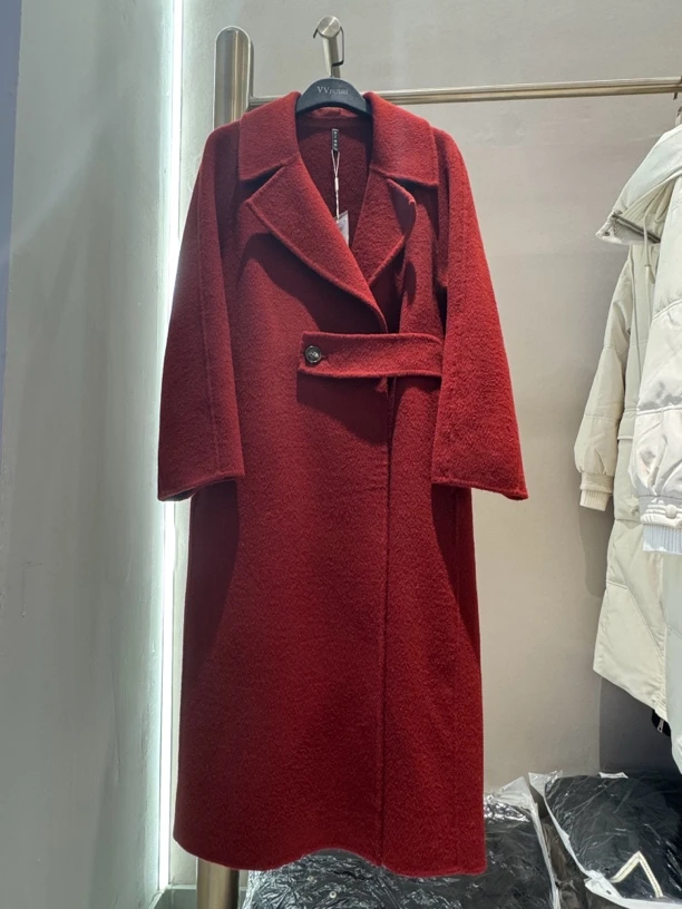 【VV FUSHI】S24119063 时尚中长款双面羊绒大衣女秋冬宽松羊毛外套
