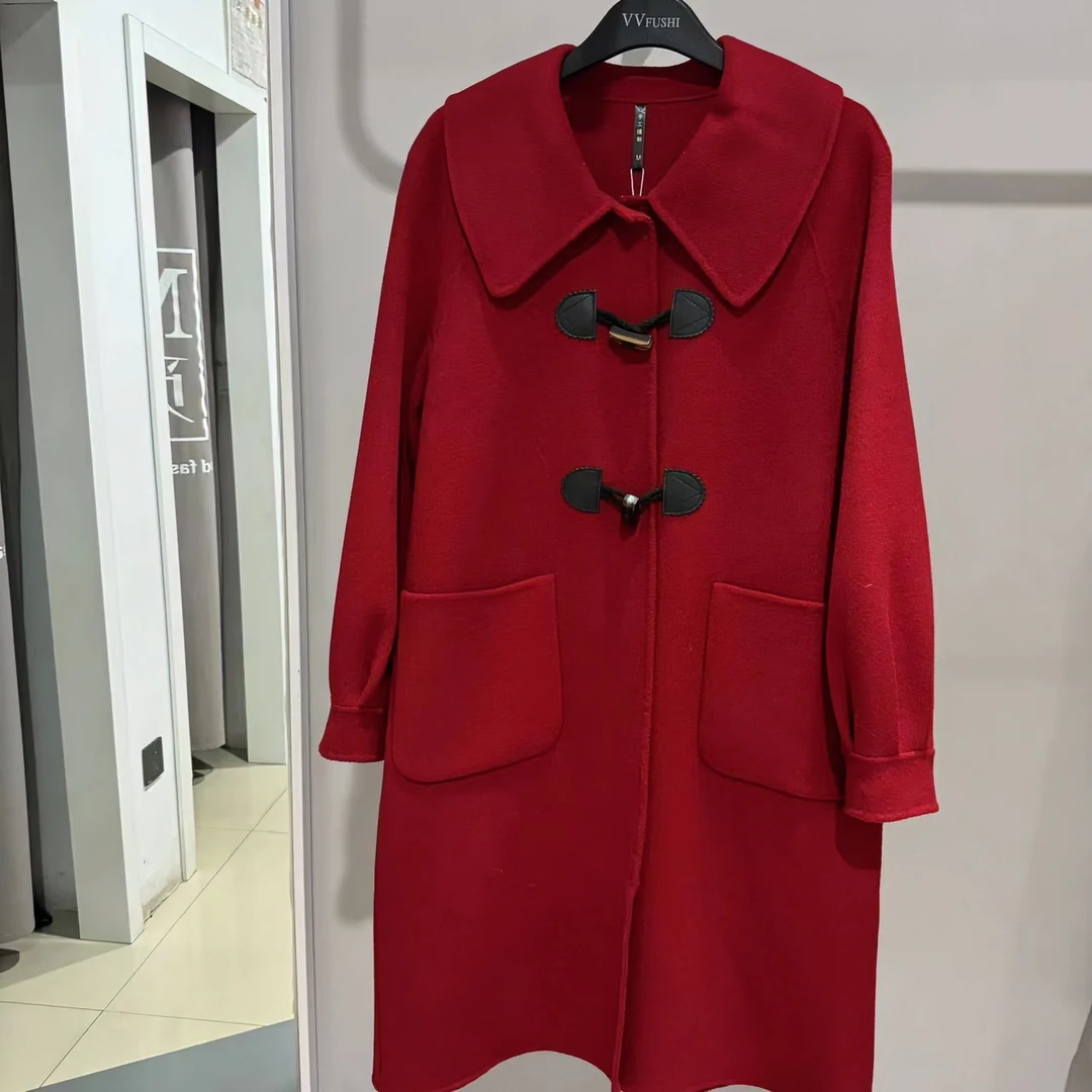 【VV FUSHI】S23111609双面呢大衣气质百搭娃娃领韩版秋冬大衣