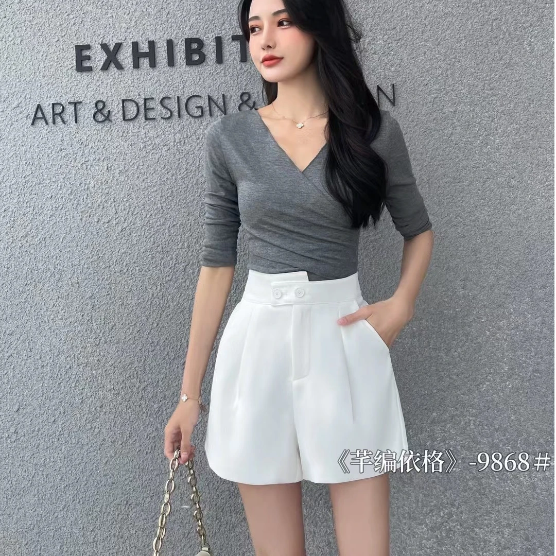 不规则高腰阔腿裤女2024夏季小个子宽松休闲裤热裤黑色西装短裤女