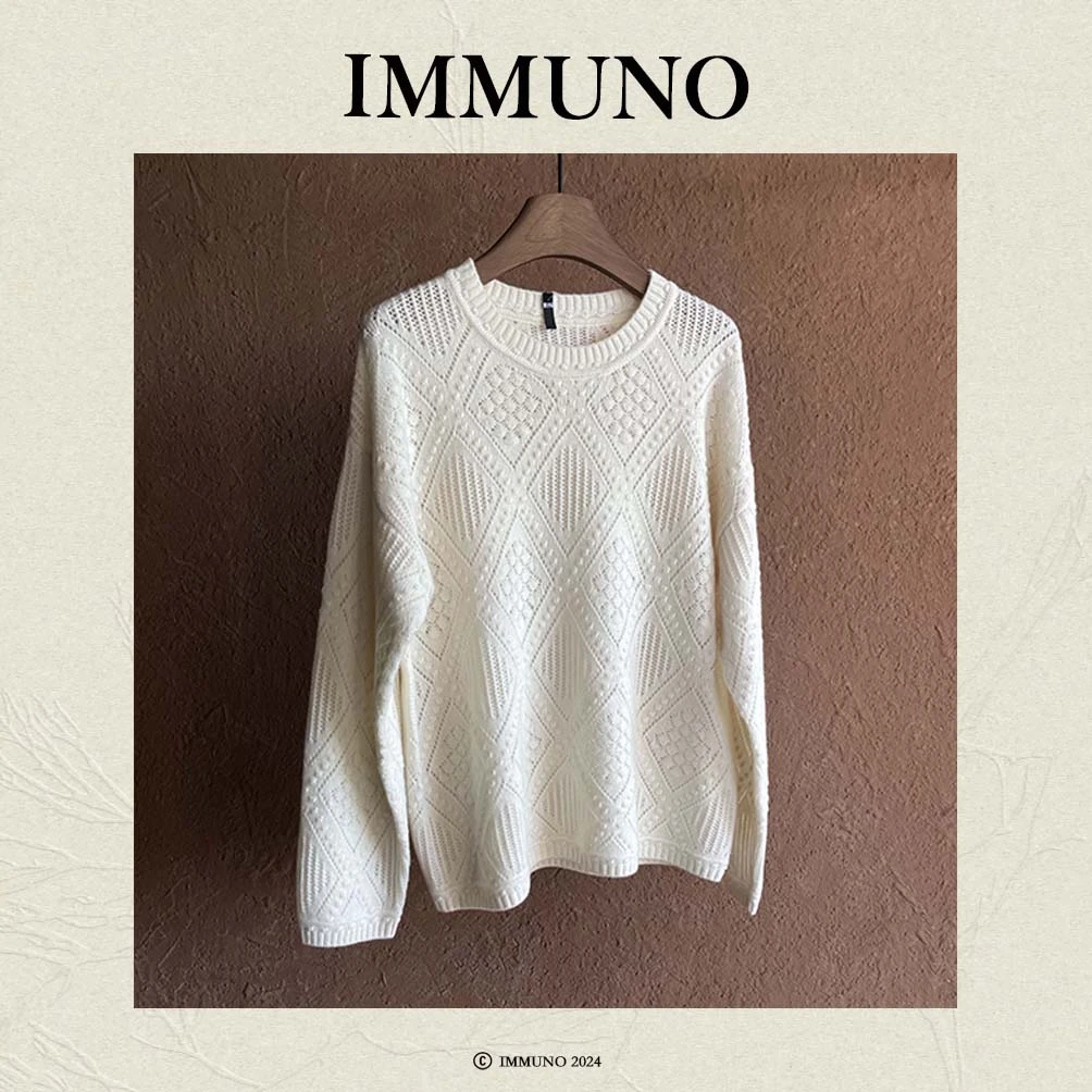 IMMUNO壹糯 2024秋冬新款圆领镂空时尚针织打底衫镂空上衣毛衣