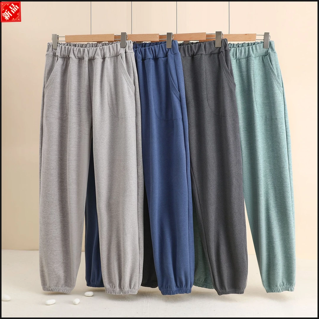 新款秋冬男士居家睡裤德绒男童加厚加绒男士家居裤缩脚高腰休闲裤