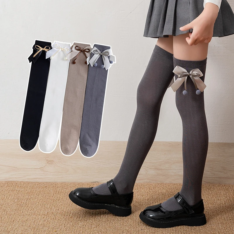 儿童长筒袜子女童过膝ins潮长袜薄款春秋jk蝴蝶结中筒日系高筒袜