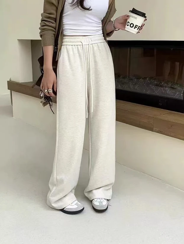 时尚百搭显瘦松紧腰垂感休闲直筒阔腿裤