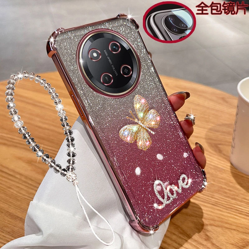 适用荣耀x60pro手机壳BRP-AN00镜头全包镶钻气囊防摔套女款蝴蝶软