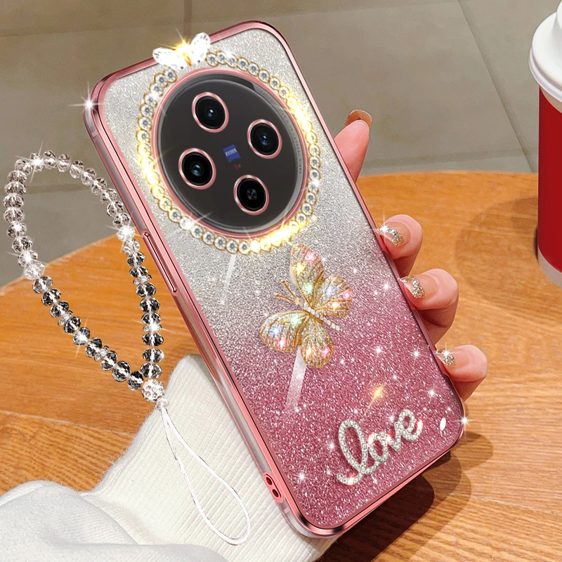 vivo x100手机壳V2309A镶钻防摔保护套闪粉蝴蝶女款时尚奢华软胶